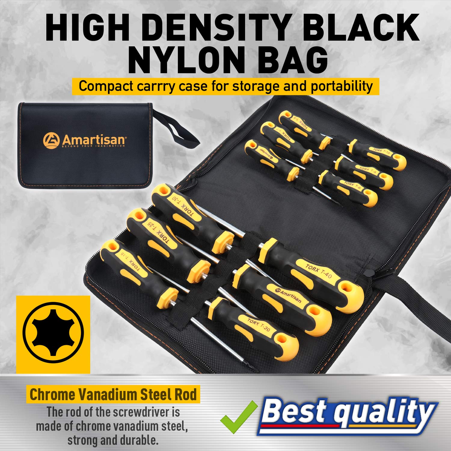 Amartisan magnetic tips Torx screwdrivers designed for fast screw retention.