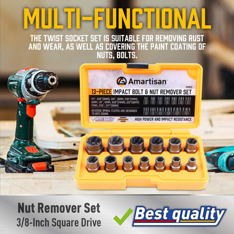 Amartisan kit showing metric and SAE size range for broad bolt compatibility.