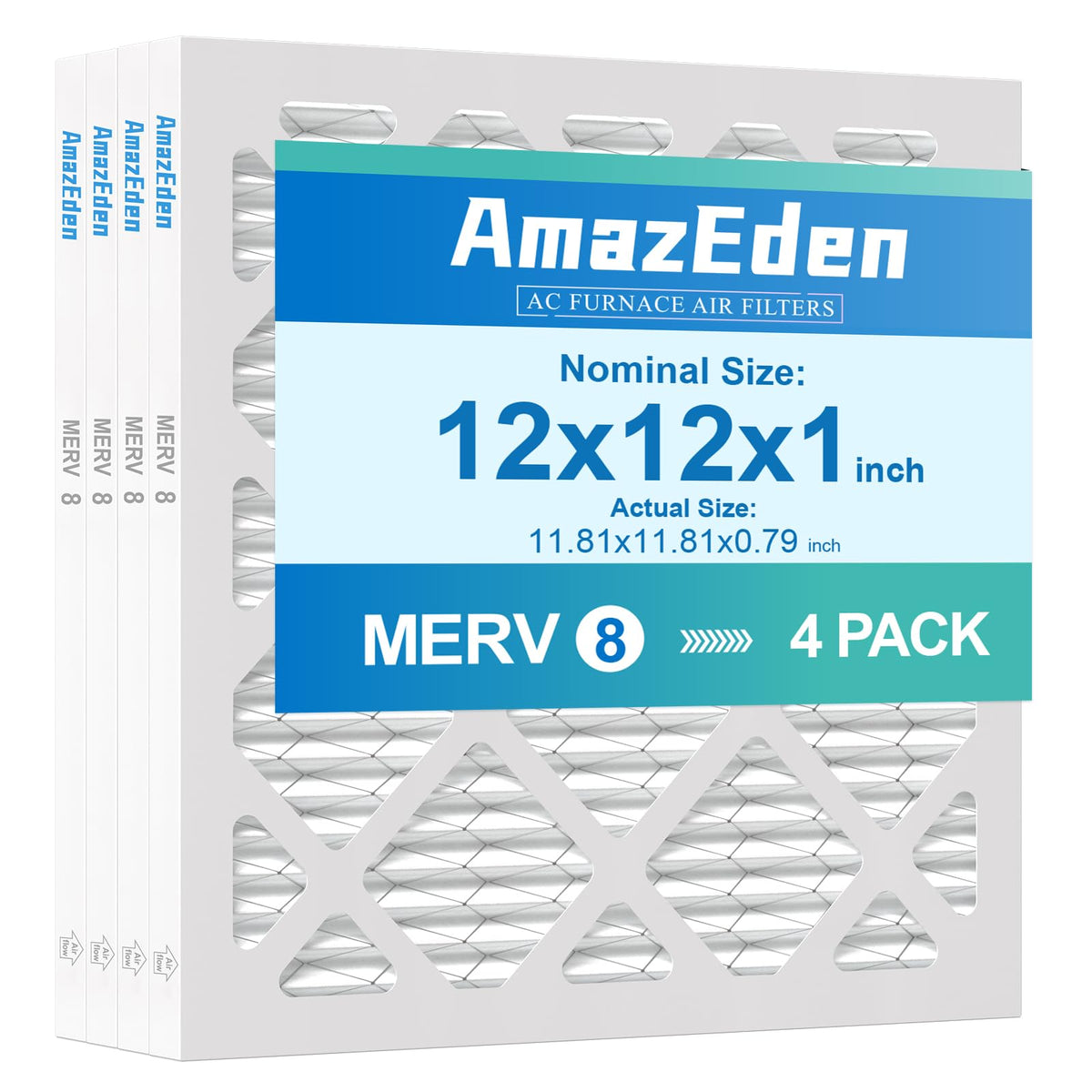 AmazEden 12x12x1 air filter pack four – close-up of replacement filters for cleaner indoor air.