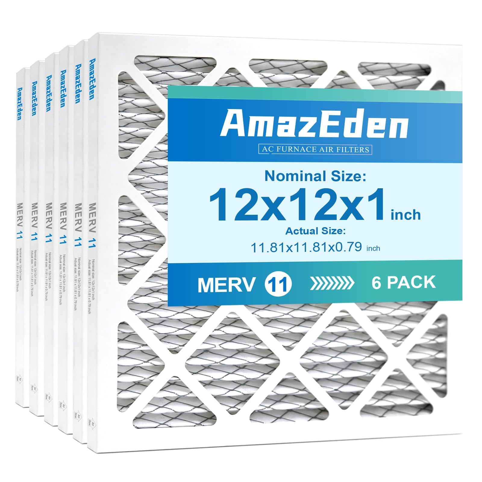 AmazEden 12x12x1 air filter with pleated coverage for enhanced filtration