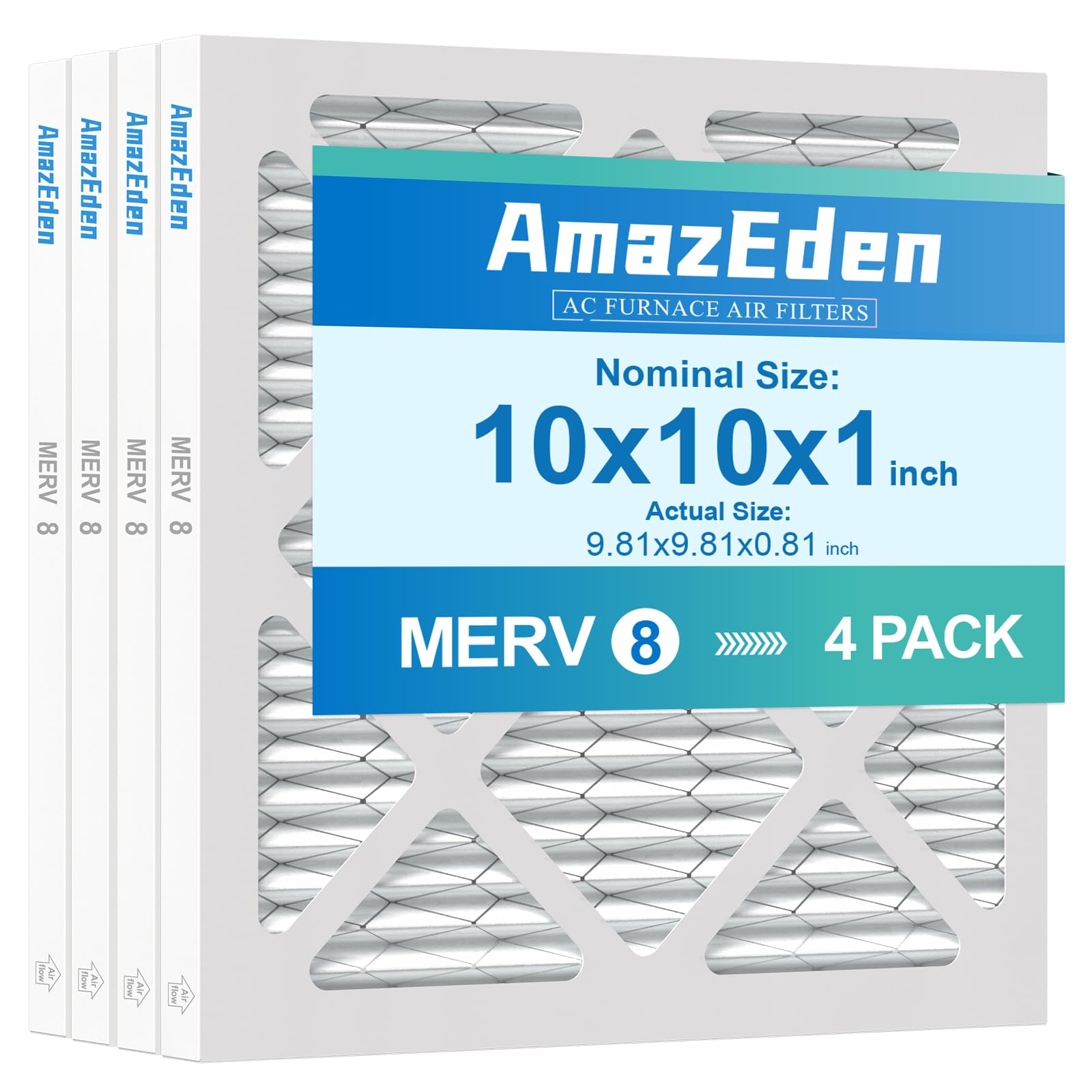 AmazEden 10x10x1 air filter pack traps dust for cleaner indoor air