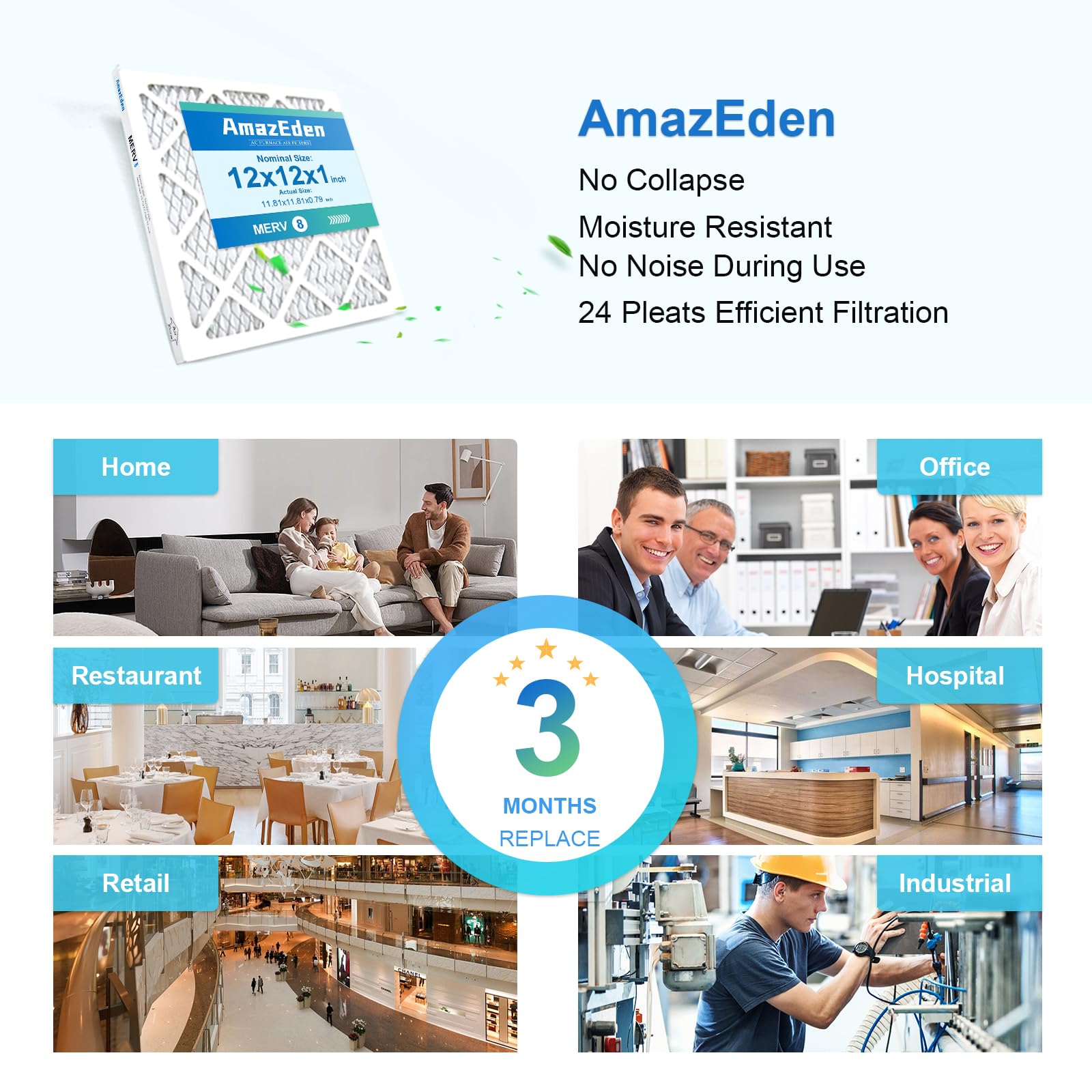 AmazEden four-pack ready for home HVAC systems in living room setting.