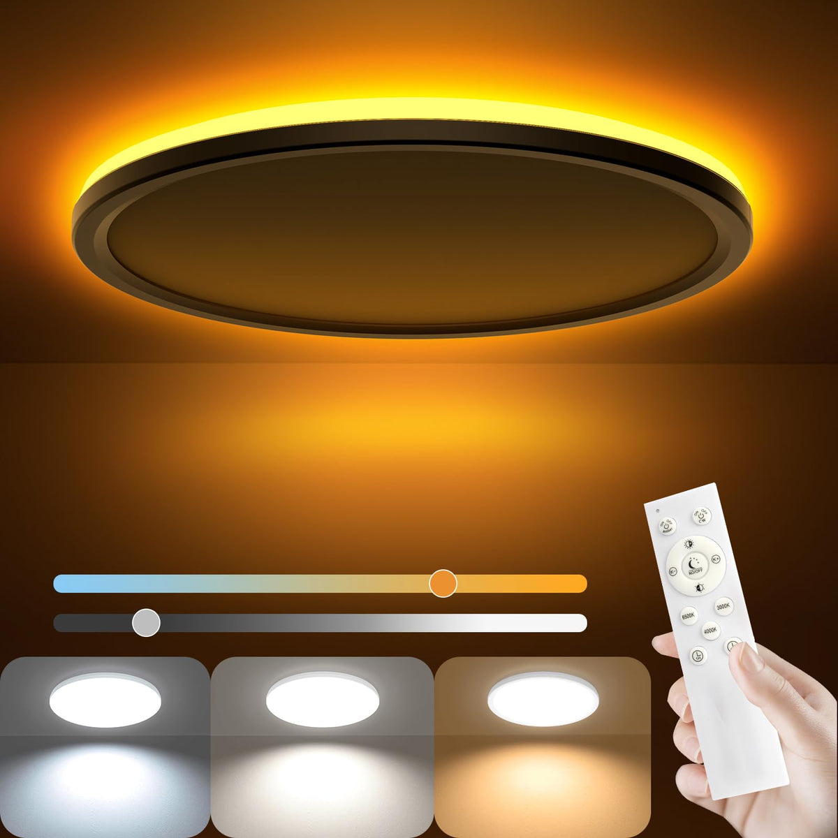 AmazeFan 12-inch ceiling light with remote control for effortless brightness adjustment.