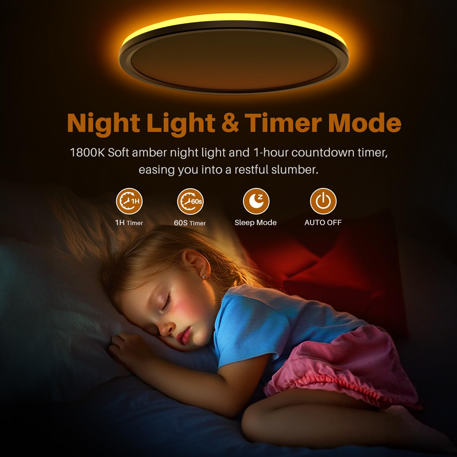 AmazeFan night light amber mode provides warm glow for evening relaxation