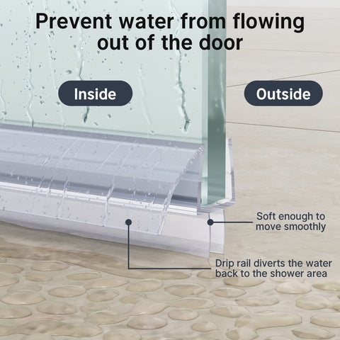 AmazerBath soft bottom fins reduce friction for silent, smooth door operation.