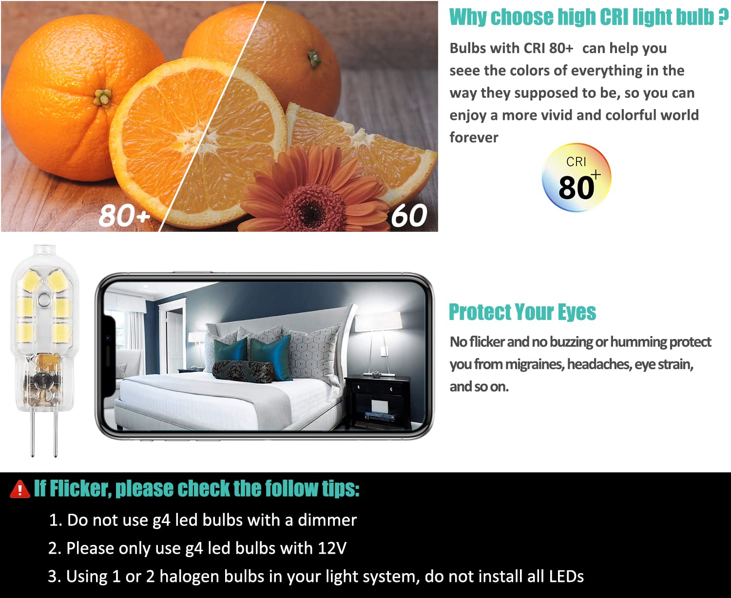 Amazing power G4 LED bulb 6000K label emphasizes daylight white output