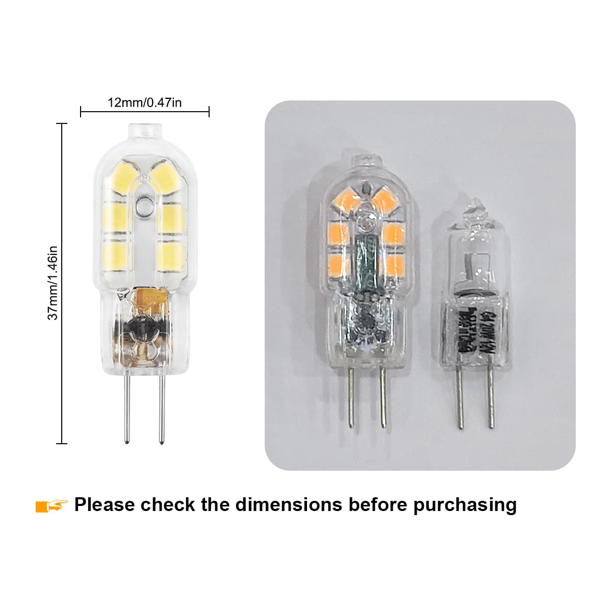 Amazing power G4 LED bulb dimension comparison to verify size