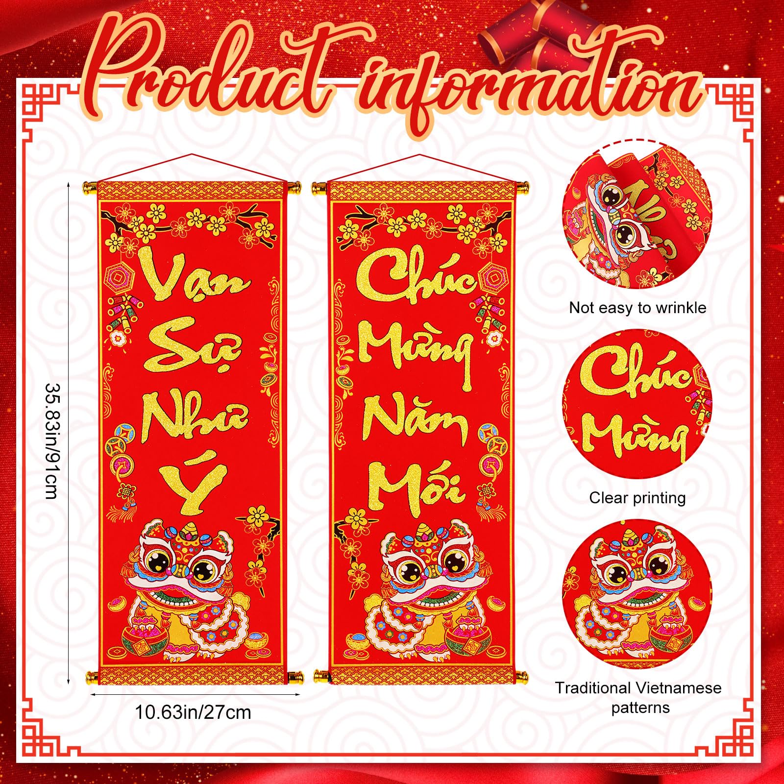 AmazingSpark Tet gold stamped couplet adds authentic calligraphy and auspicious wishes to walls.