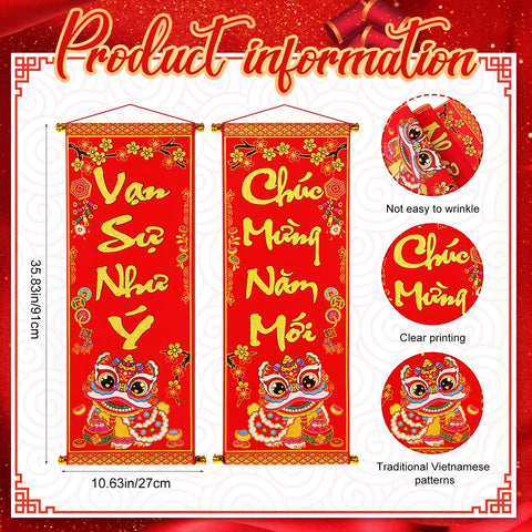 AmazingSpark Tet gold stamped couplet adds authentic calligraphy and auspicious wishes to walls.