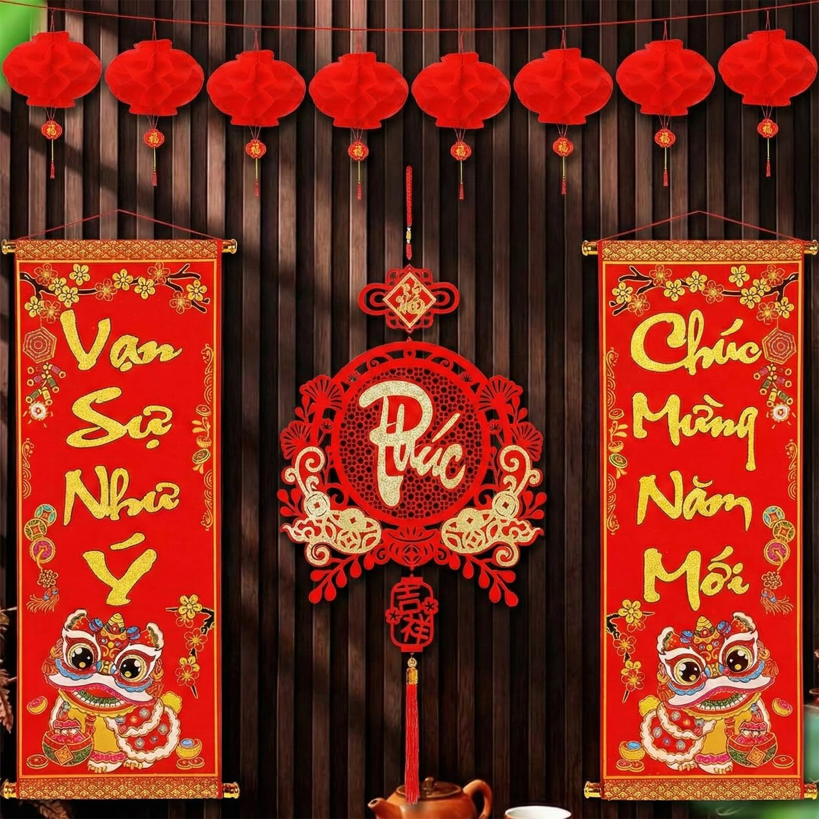 AmazingSpark Tet red lanterns 8-pack brighten doorways with festive Vietnamese New Year charm.