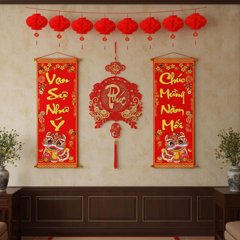 AmazingSpark Tet wall decor close-up highlights durable flocking cloth and vivid print.