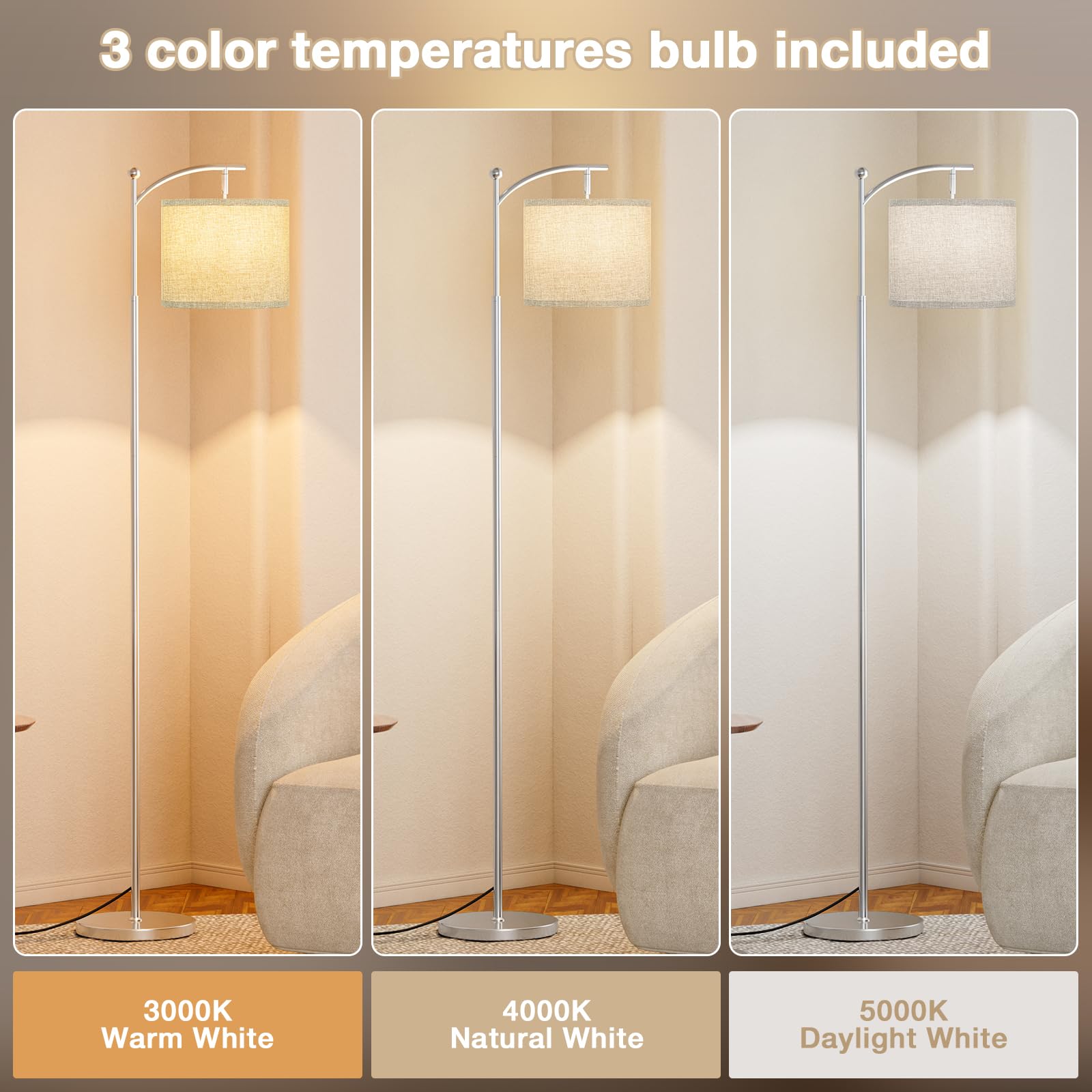 Ambimall 9W LED bulb with three temperatures for warm to bright tasks.