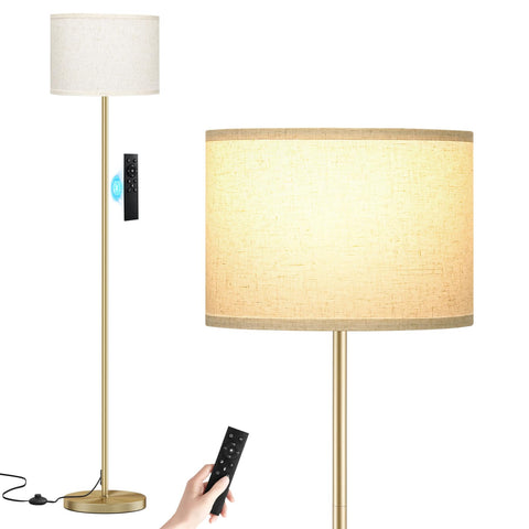 Ambimall 60'' floor lamp with beige shade and gold pole for elegant living room lighting.
