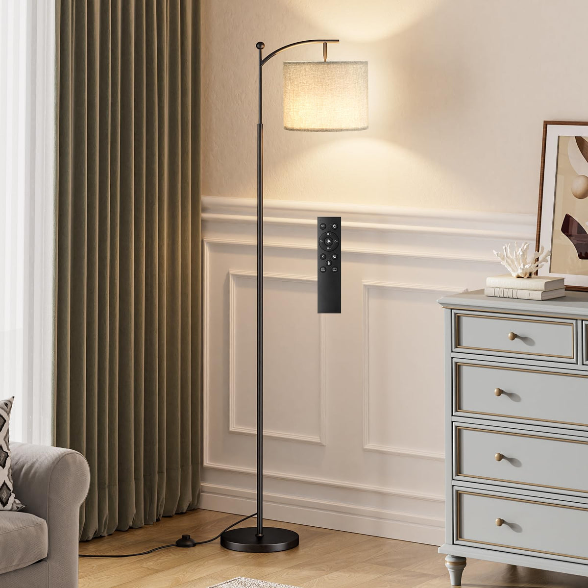 Ambimall 60-inch floor lamp with remote and bulb for easy brightness control.