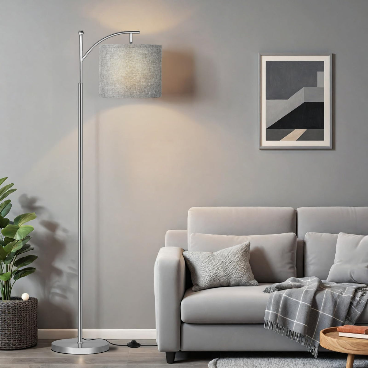 Ambimall 60in floor lamp base in silver provides balanced illumination.