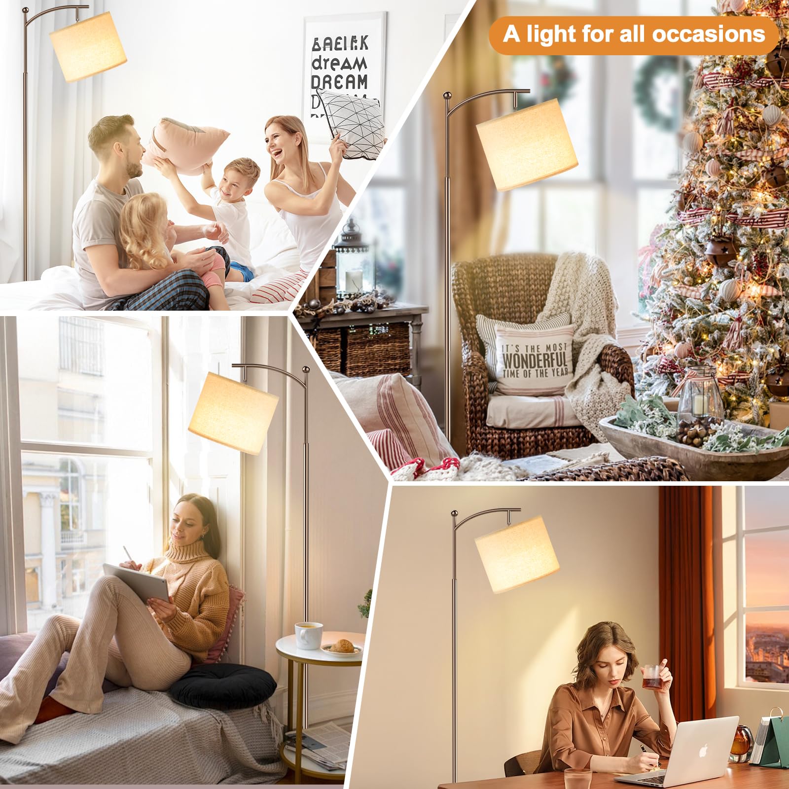 Ambimall 60-inch floor lamp beige shade for warm ambience.