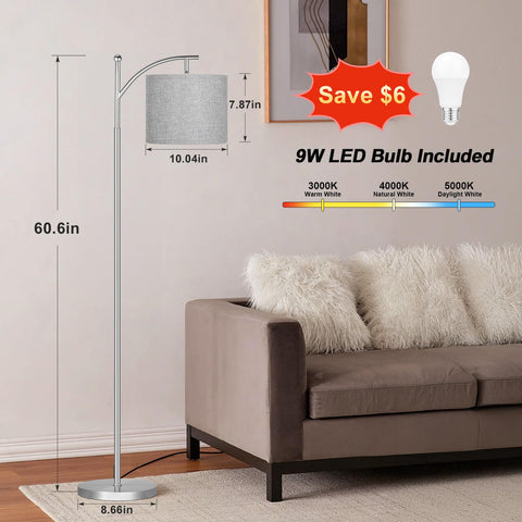 Adjustable grey lampshade enables versatile mood lighting in any room.