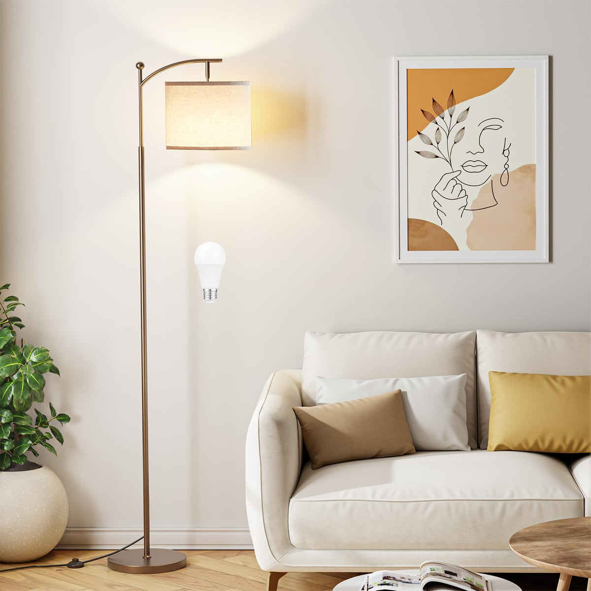 Ambimall 60-inch floor lamp with 3 color temperatures, ideal for versatile living room lighting.
