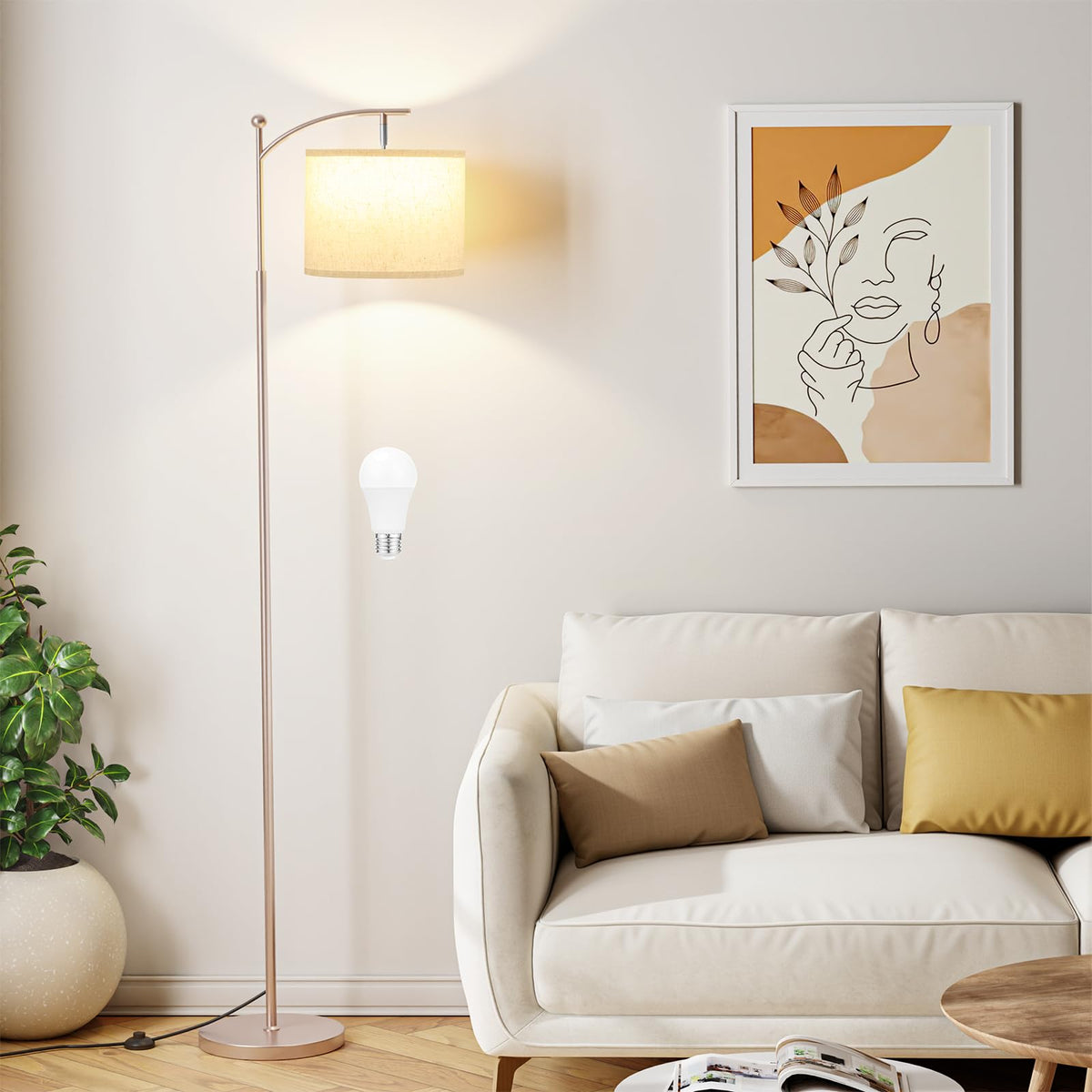 Ambimall 60-inch arc floor lamp with arc design brightens living rooms and reading corners.