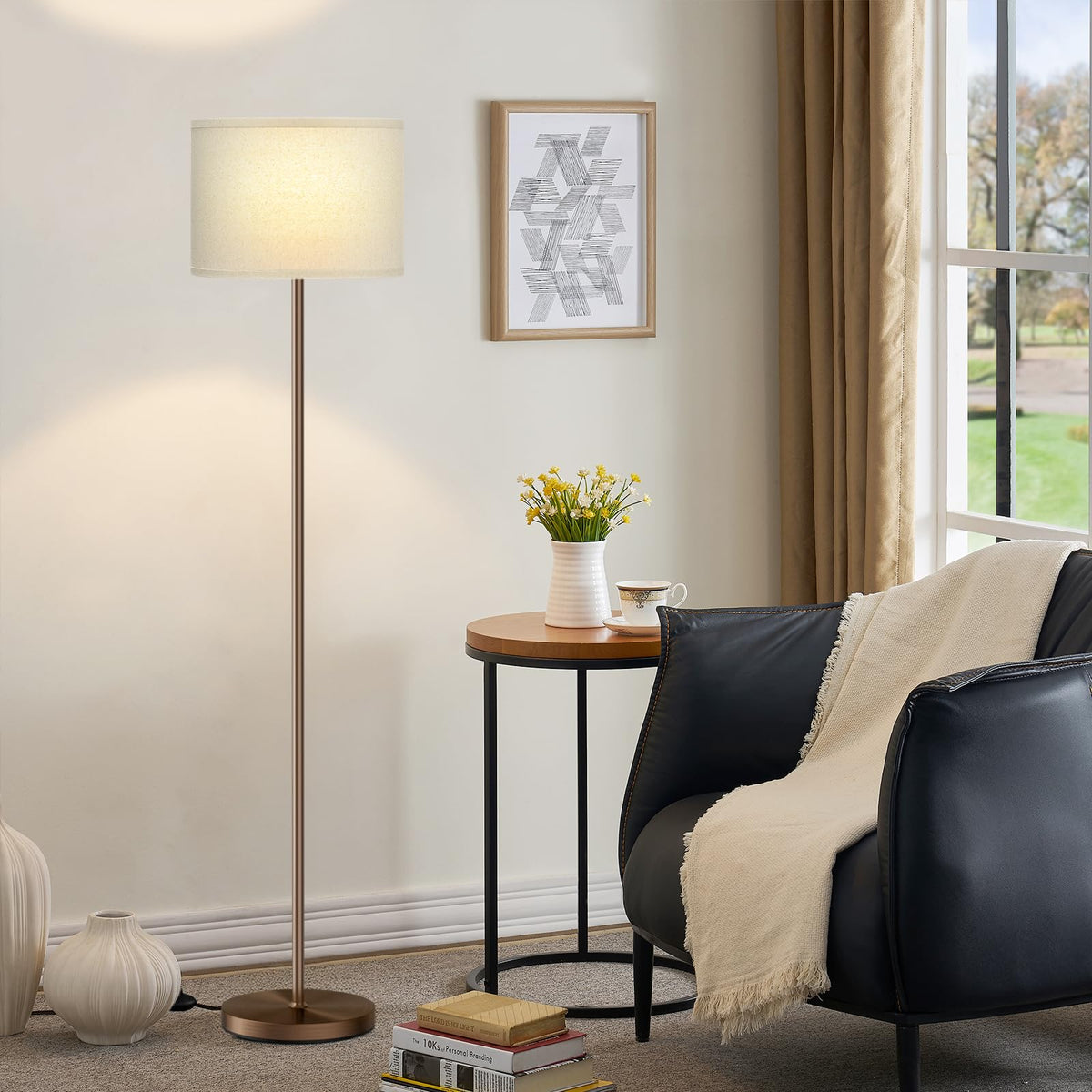 Ambimall 60 inch floor lamp with beige shade enhances cozy living room lighting