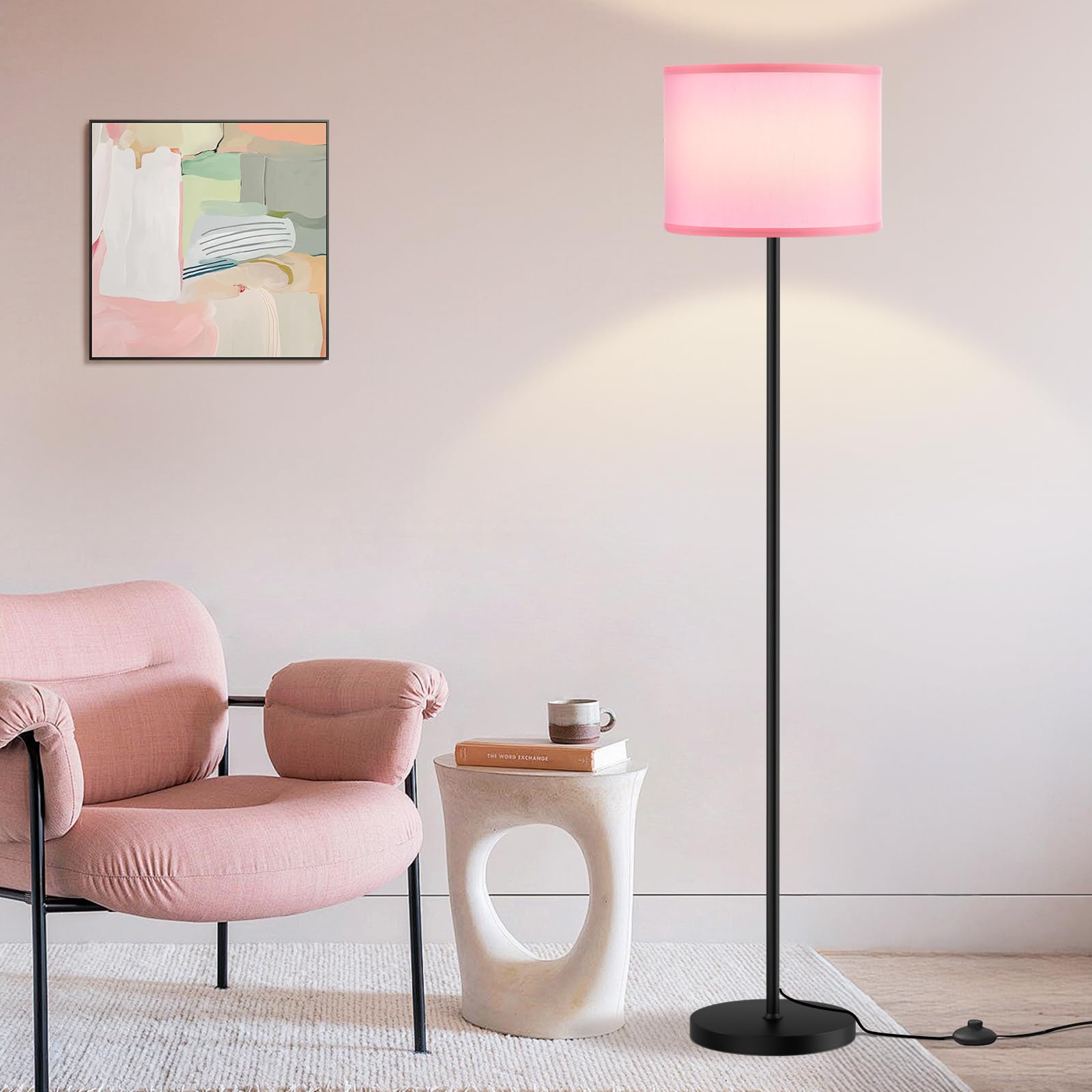Ambimall 60inch floor lamp with pink shade in a living room.