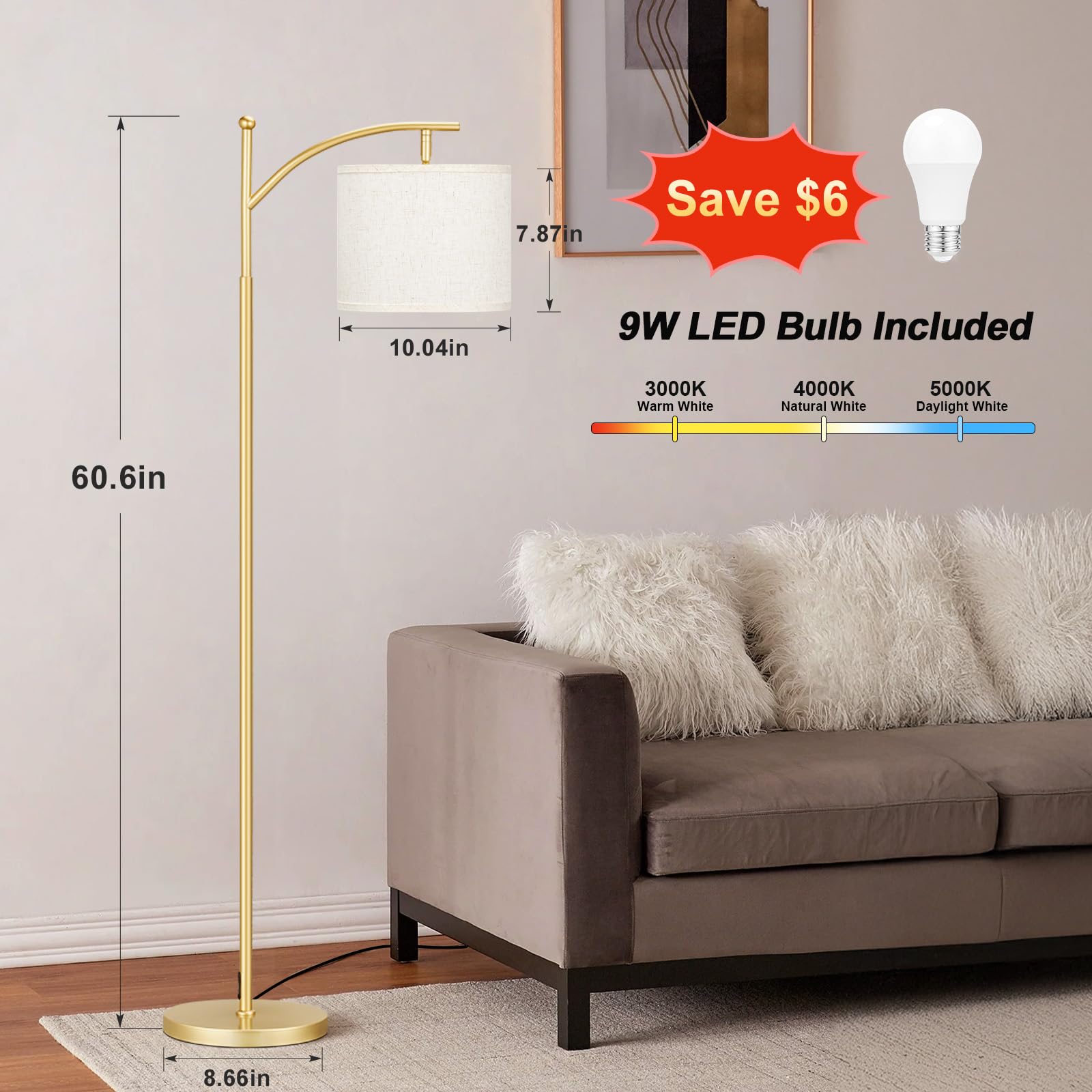 Ambimall 60inch floor lamp shade angle shows adjustable head for versatile task lighting