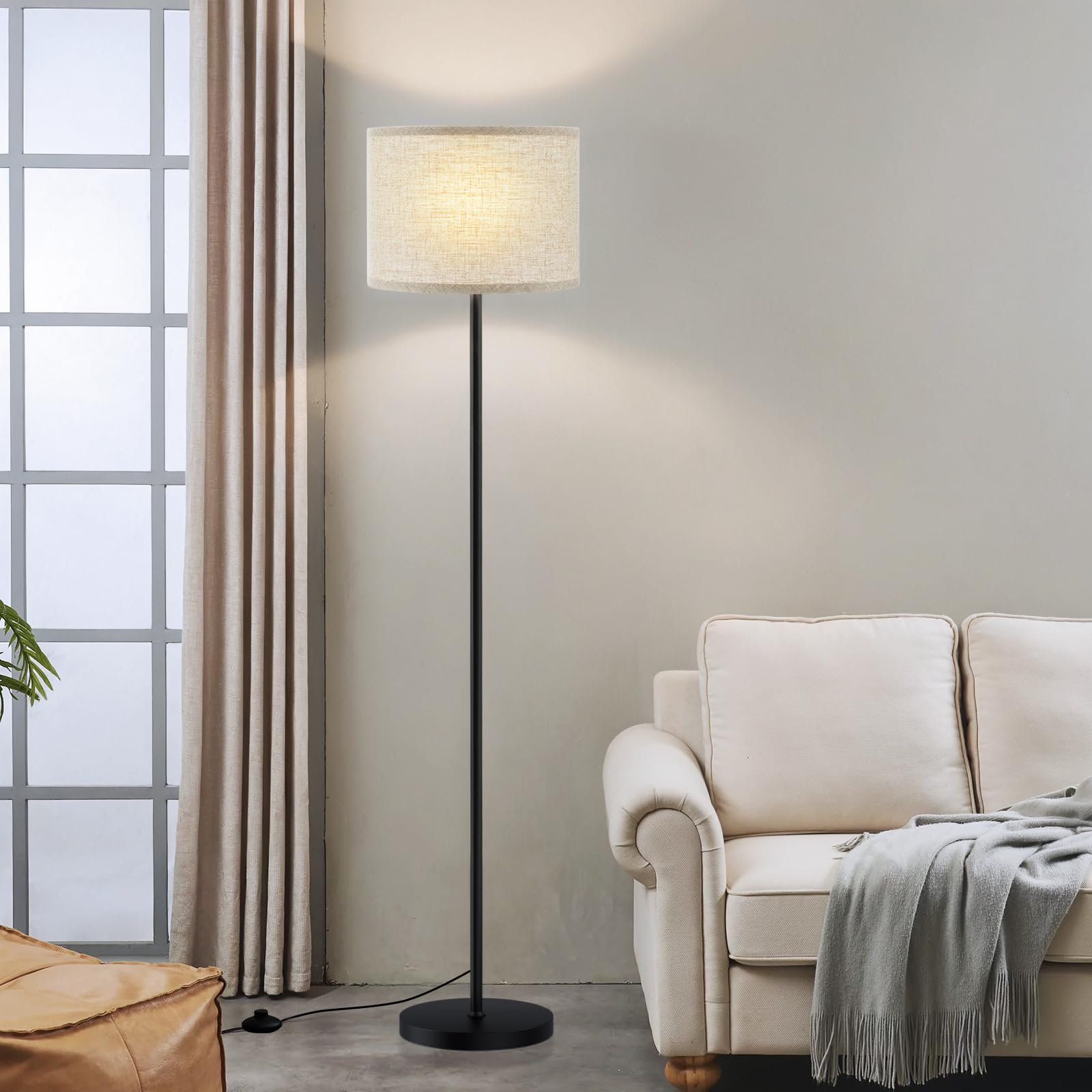 Ambimall 60-inch floor lamp beige fabric shade close-up for warm ambience