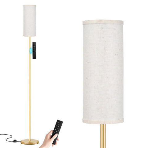 Ambimall 64'' floor lamp with beige shade and gold pole in a modern living room.