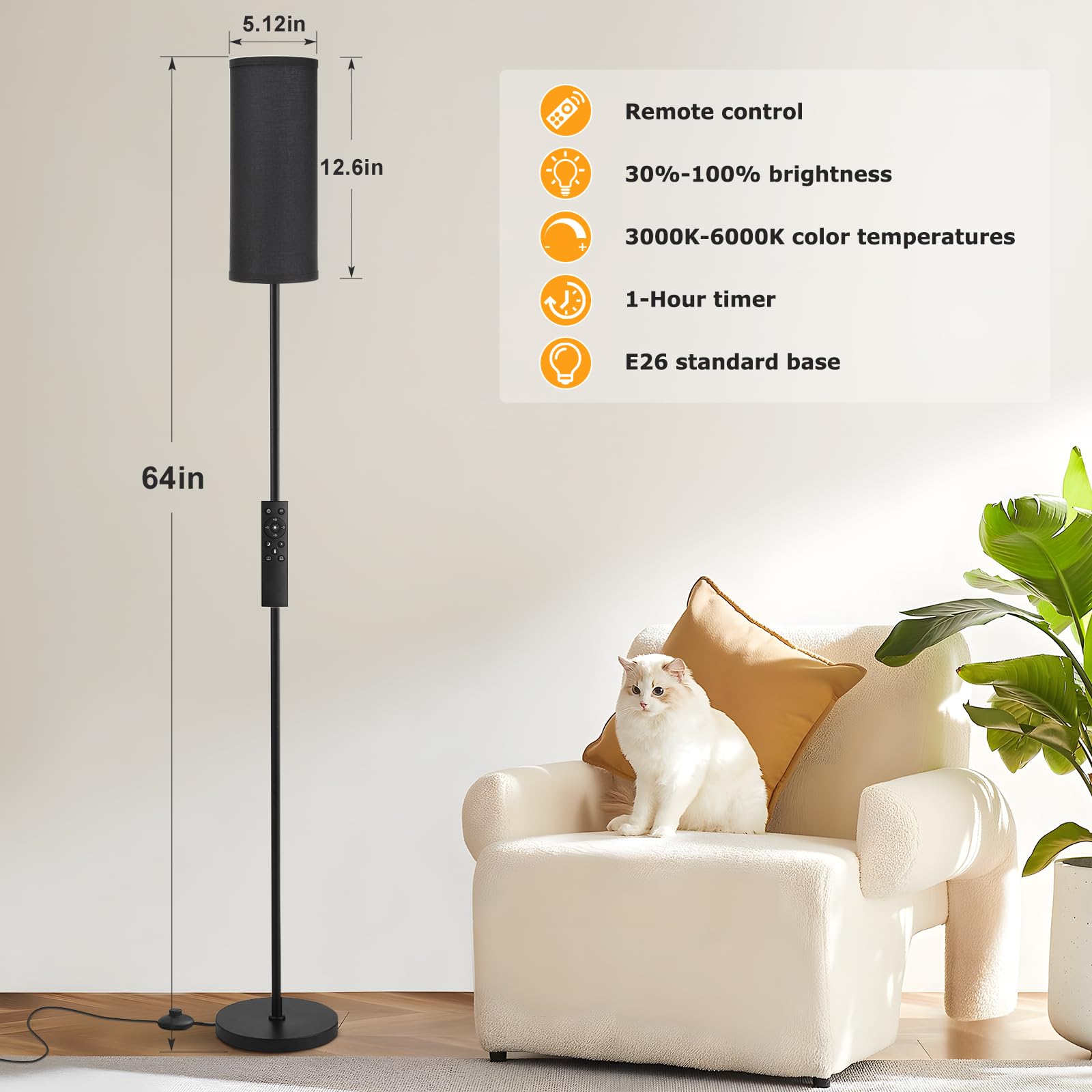 Ambimall floor lamp showing stepless dimming for adjustable brightness