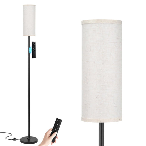 Ambimall 64'' floor lamp with beige shade and black pole enhances living room ambiance.