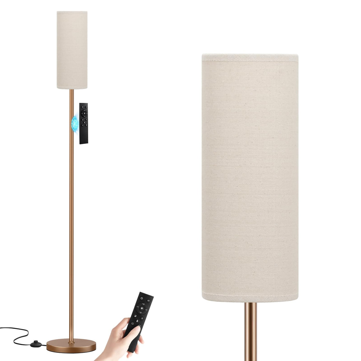 Ambimall 64'' floor lamp with beige shade and brown pole for warm to cool ambience