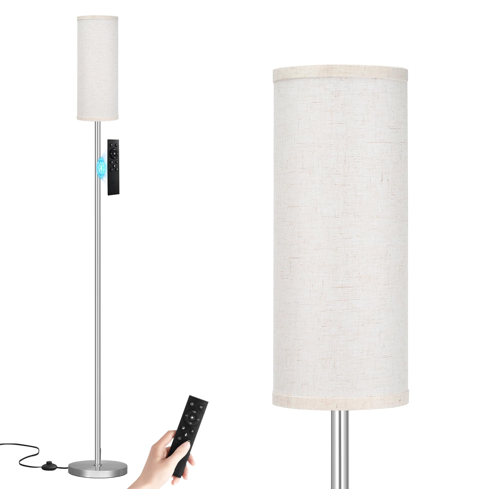 Ambimall 64-inch floor lamp with beige shade and silver pole for ambient living room lighting