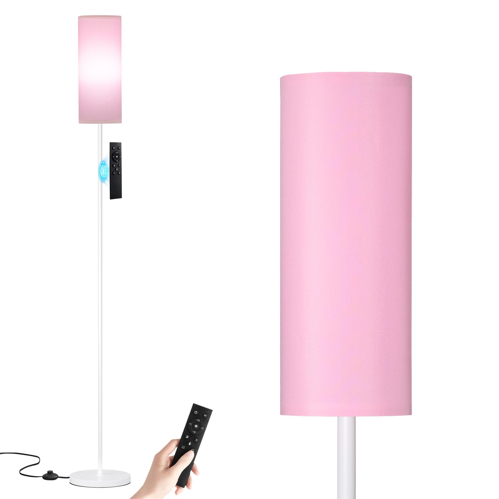 Ambimall 64-inch floor lamp with pink shade and remote control for cozy evenings