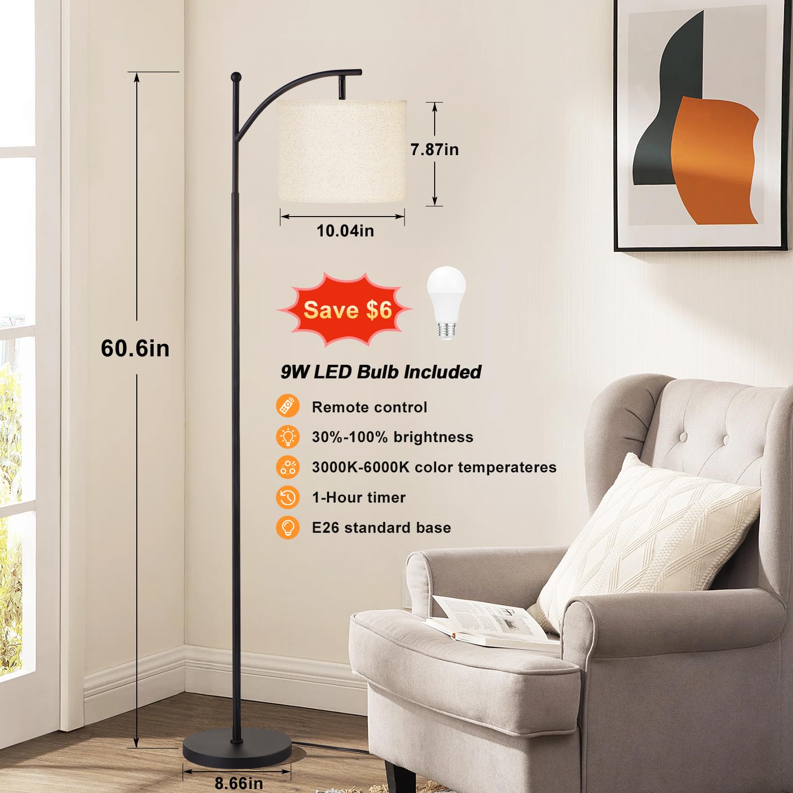 Ambimall arc lamp head adjustable to target reading or work area.