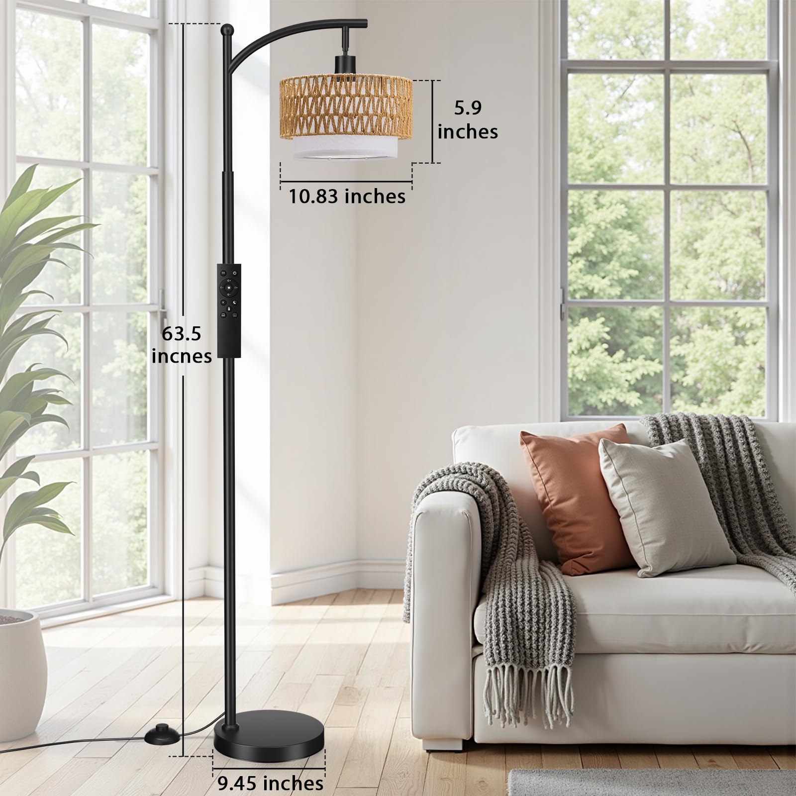 Ambimall Arc lamp with linen shade softens light and ambience