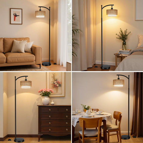 Ambimall Arc floor lamp fits living room corners with boho farmhouse vibe