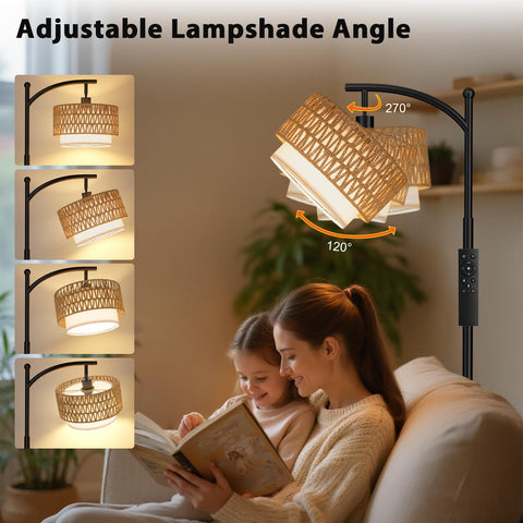Ambimall Arc lamp with hand-woven rattan shade adds rustic charm to spaces