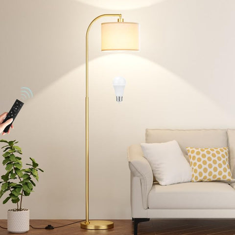 Ambimall Arc floor lamp with remote control for sofa-side lighting.
