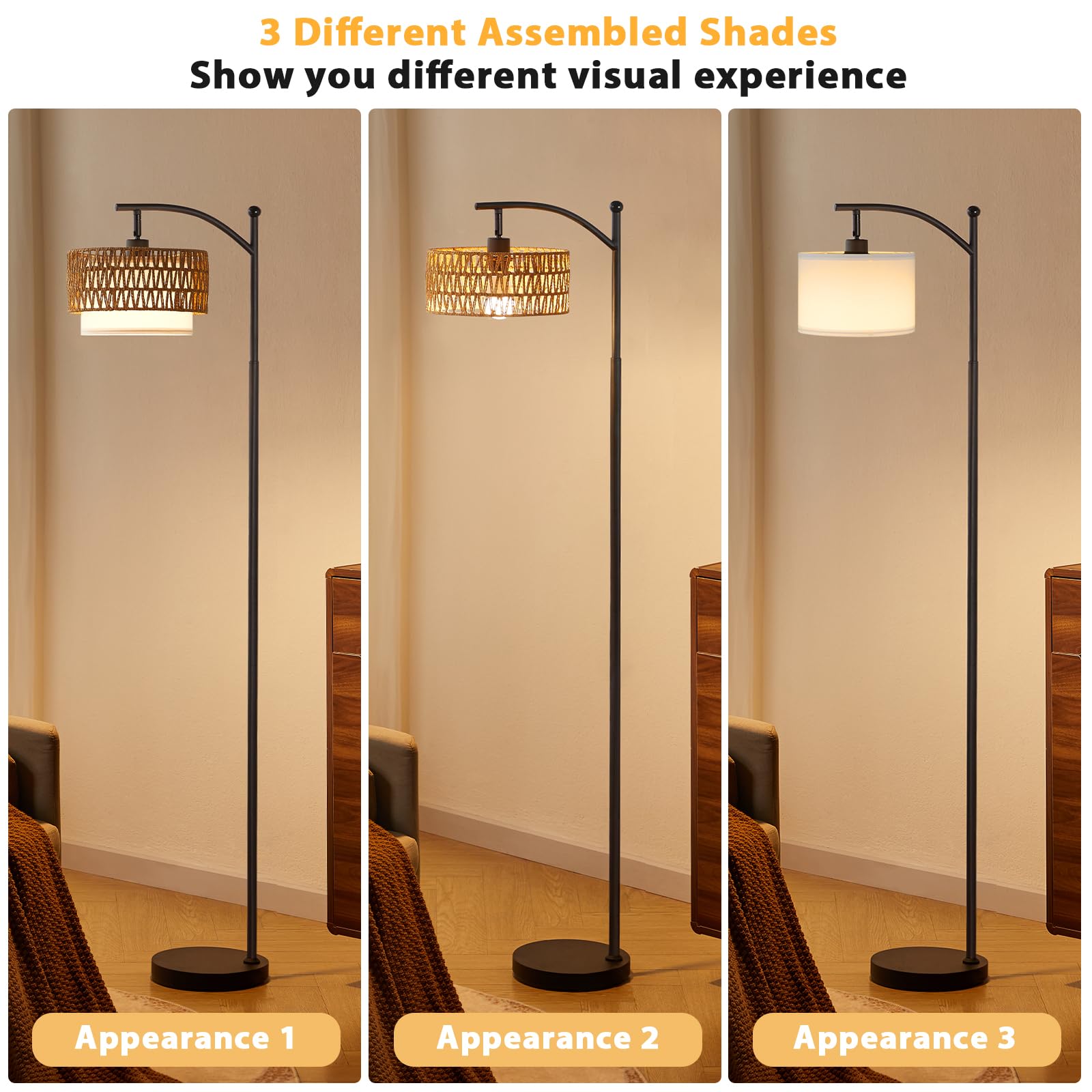 Ambimall Arc lamp remote-controlled dimming for easy mood lighting across room