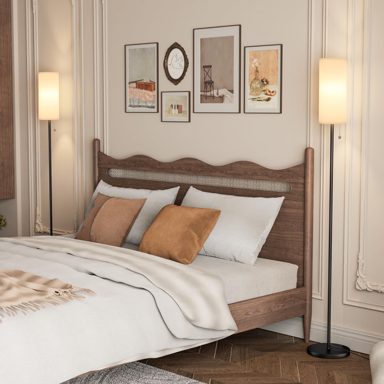 Ambimall floor lamp features a sleek black pole to complement modern interiors
