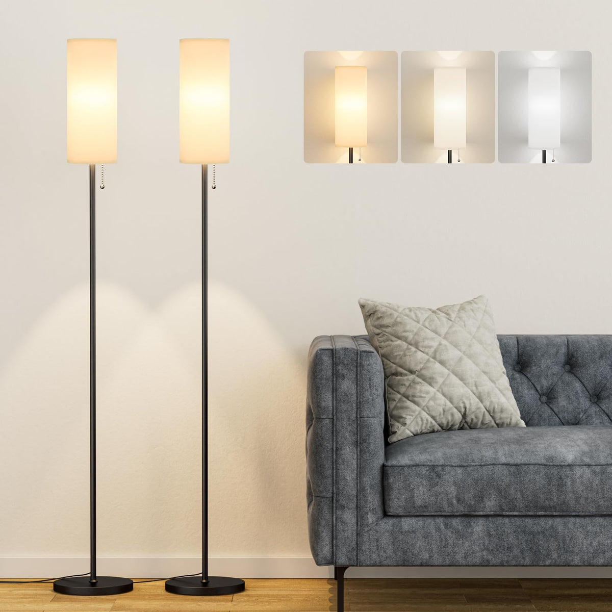 Ambimall floor lamp with linen shade provides warm ambient lighting for any room
