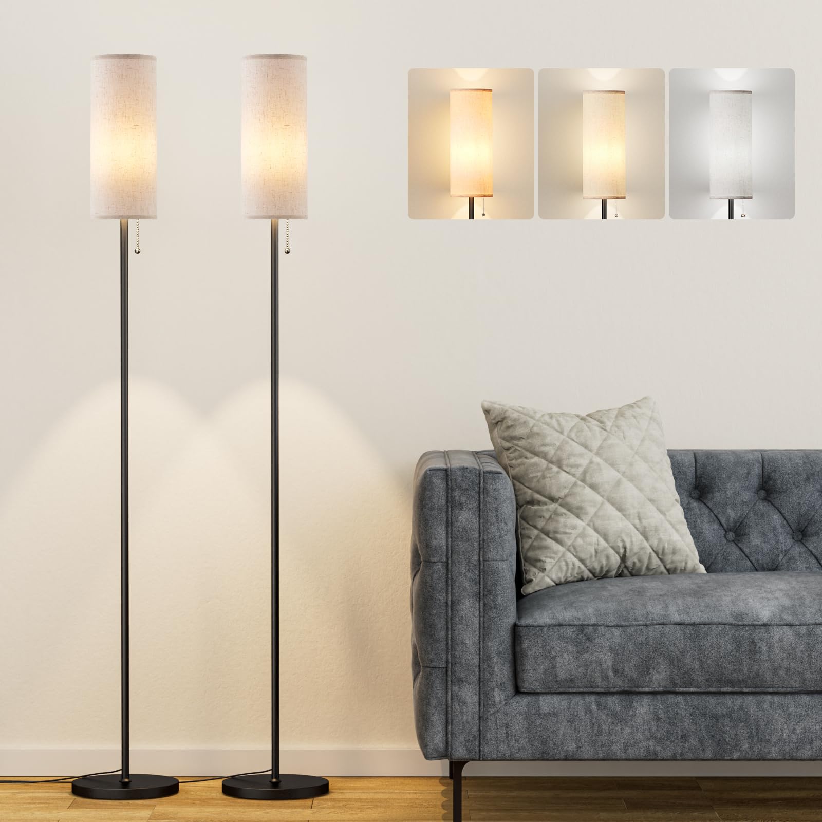 Ambimall floor lamp with 3-color temperatures for versatile living room lighting.