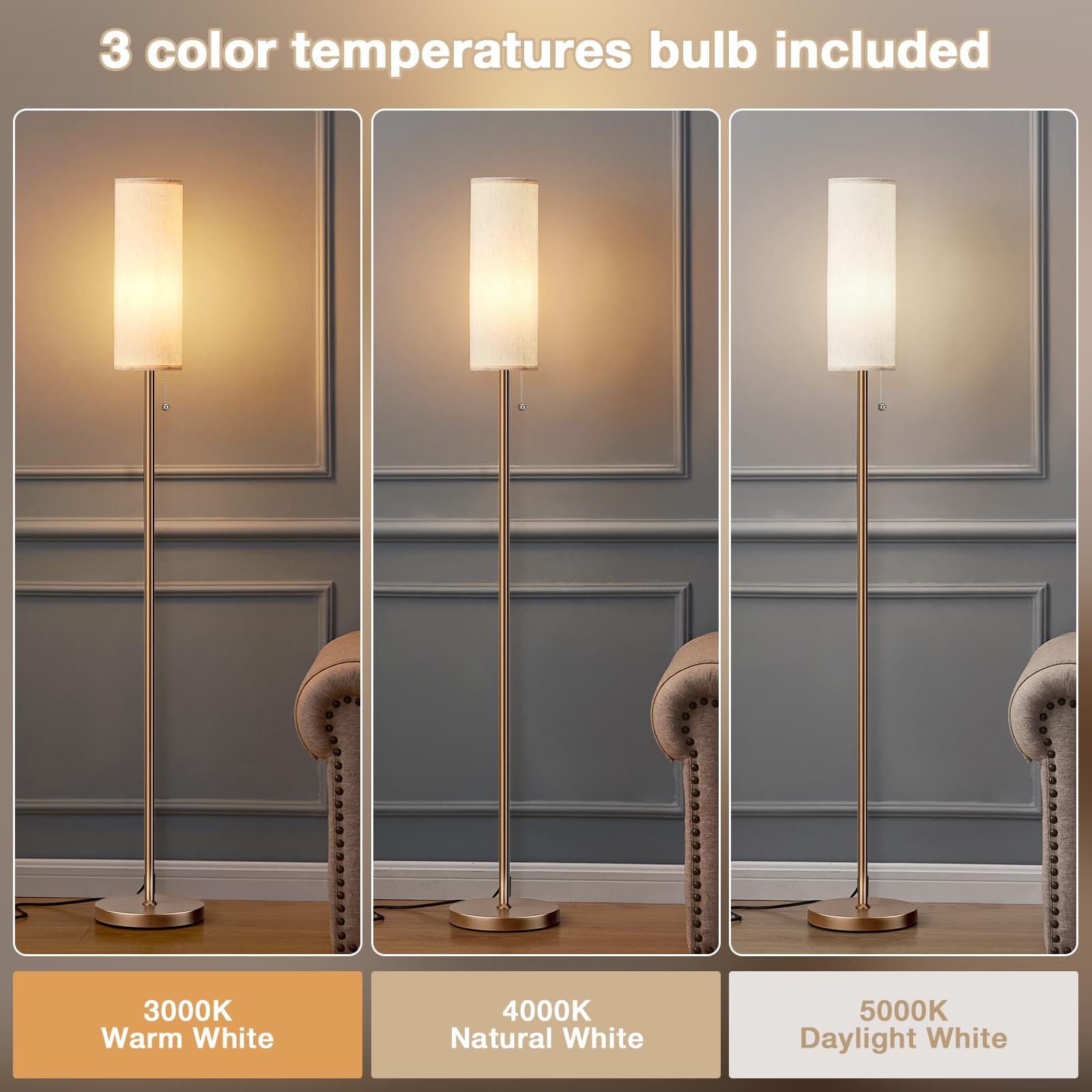 Ambimall brown pole with dark beige shade complements contemporary decor.