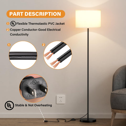 Ambimall floor lamp compatible with E26 bulbs for warm ambient glow.