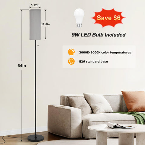 Ambimall floor lamp featuring grey linen shade enhances modern living room mood.