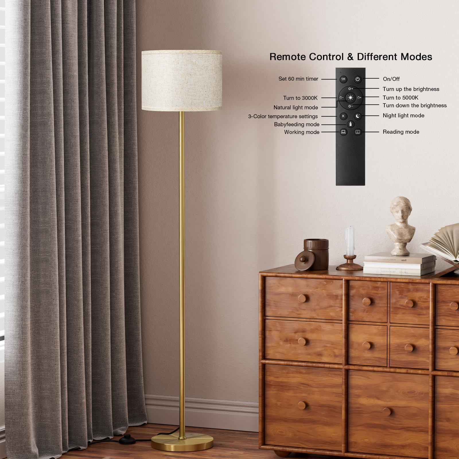 Ambimall floor lamp in a living room setting with warm glow.