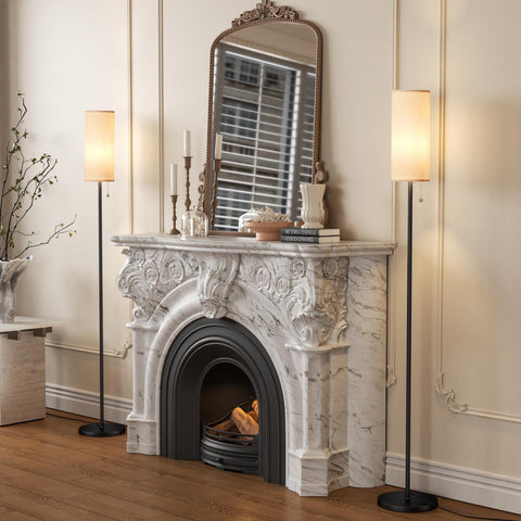 Ambimall floor lamp with linen shade and black pole for modern interiors.