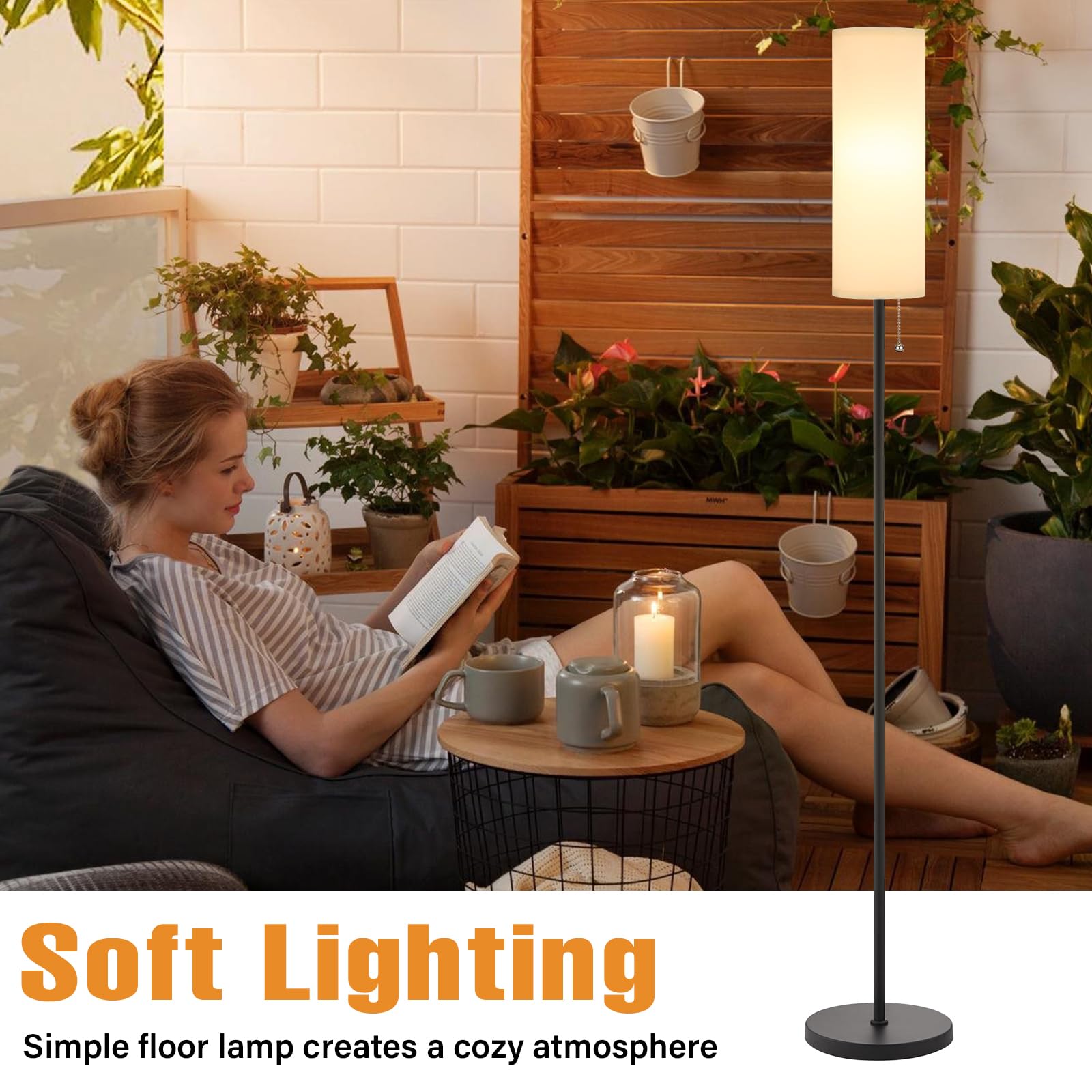 Ambimall floor lamp pull-chain switch for easy room lighting.