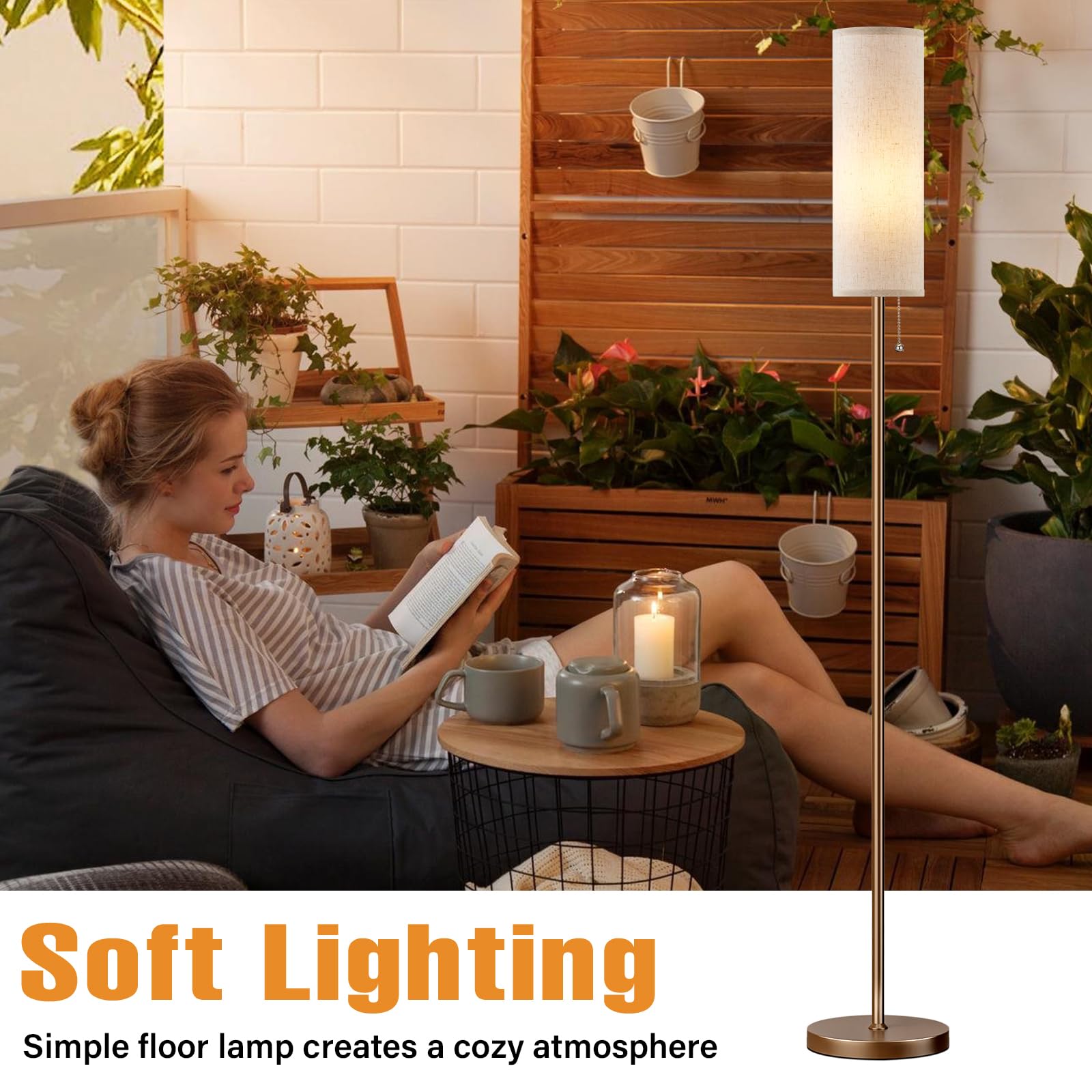 Ambimall floor lamp with pull-chain switch for easy on/off.