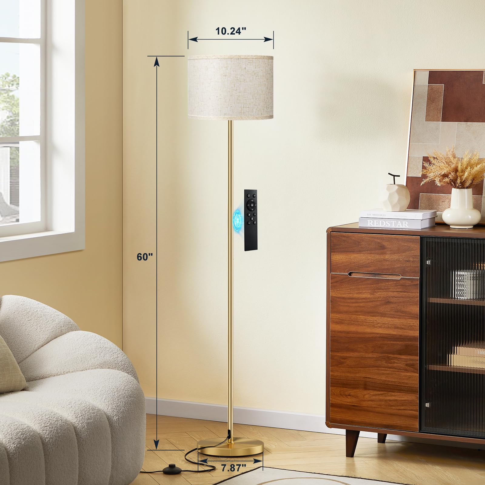 Ambimall floor lamp remote control shown for convenient lighting adjustments.